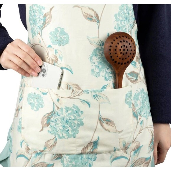 Neoviva Kathy 100% Cotton Ruffle Pocketed Double Layered Floral Apron New - Picture 3 of 7